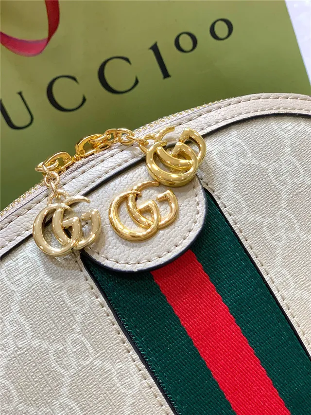 Gucci Ophidia Beige GG Monogram Canvas Web Stripe Chain Bag 17
