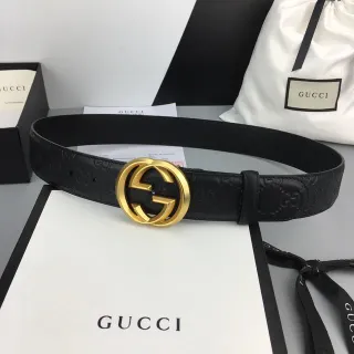 Gucci Ophidia Black Gold Embossed GG Monogram Interlocking G Buckle Leather Belt