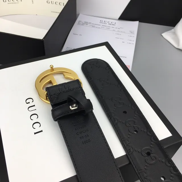 Gucci Ophidia Black Gold Embossed GG Monogram Interlocking G Buckle Leather Belt 8