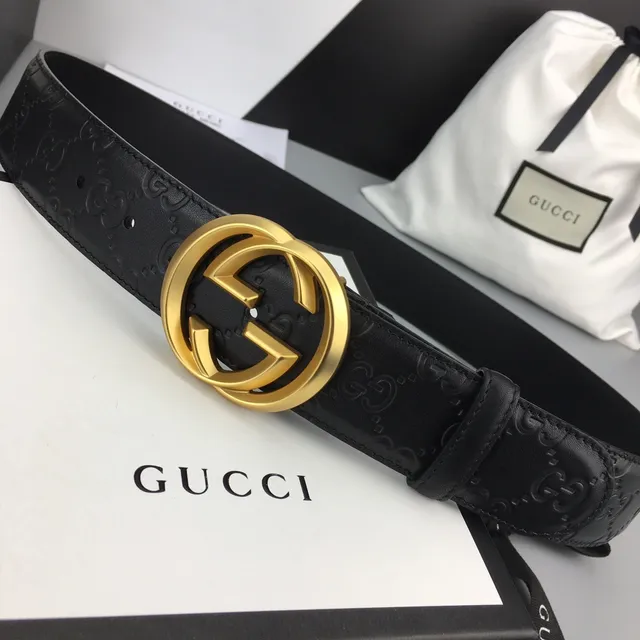 Gucci Ophidia Black Gold Embossed GG Monogram Interlocking G Buckle Leather Belt 9