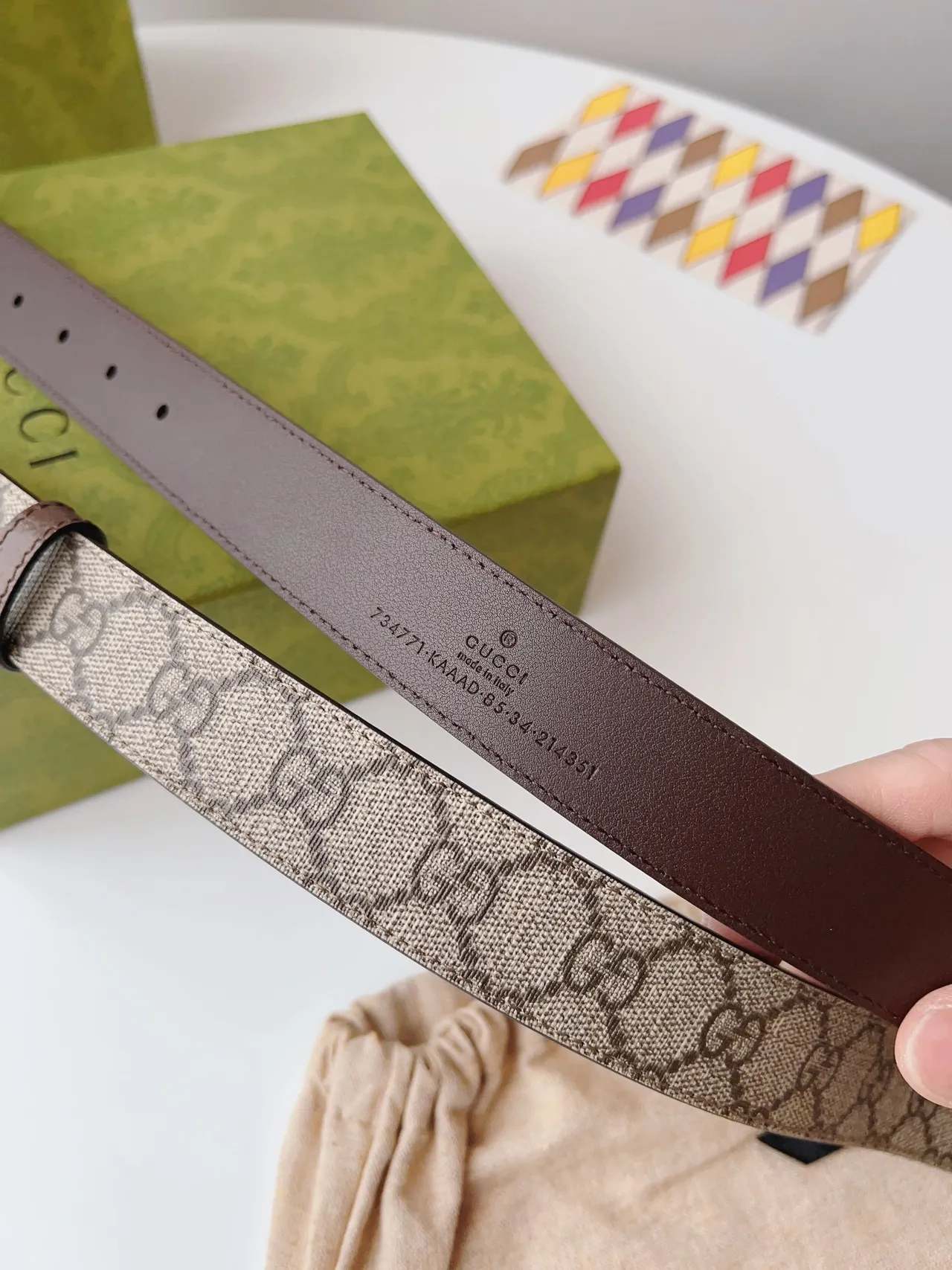 Gucci Ophidia Brown Beige Interlocking G Buckle GG Monogram Canvas Leather Belt 4