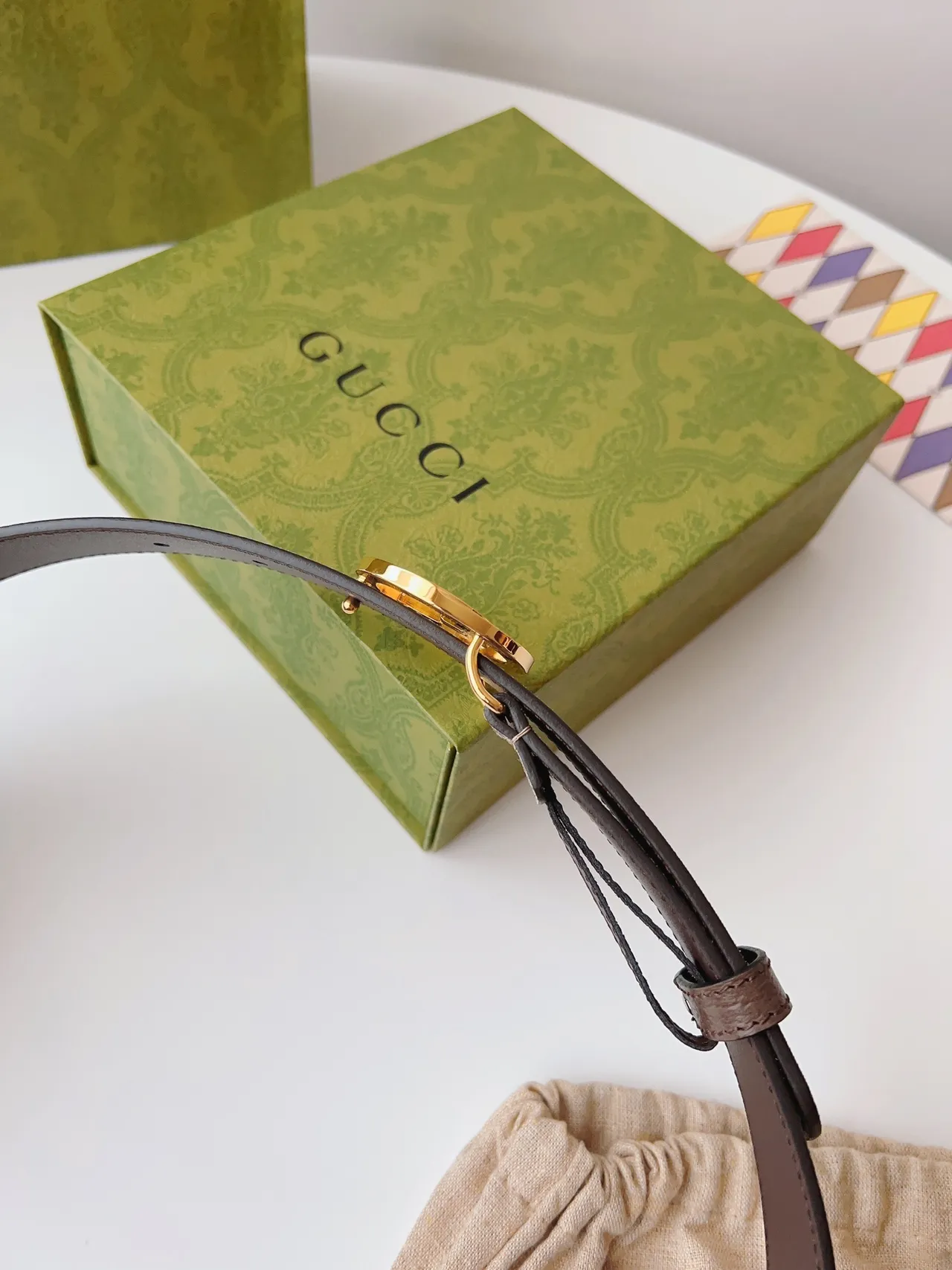Gucci Ophidia Brown Beige Interlocking G Buckle GG Monogram Canvas Leather Belt 7