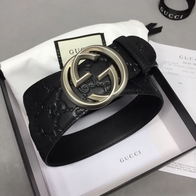 Gucci Ophidia Embossed GG Monogram Black Leather Belt 2
