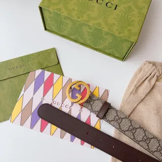 Gucci Ophidia Interlocking G Belt Brown and Beige Leather Belt