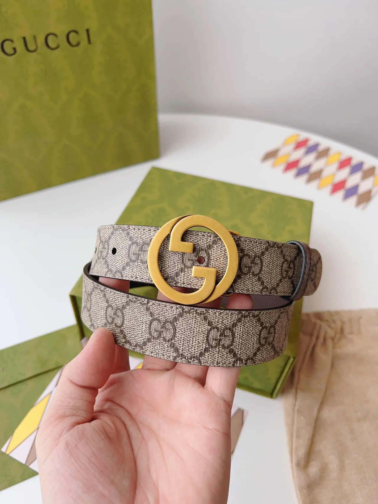 Gucci Ophidia Interlocking G Cinto Marrom e Bege de Couro 2