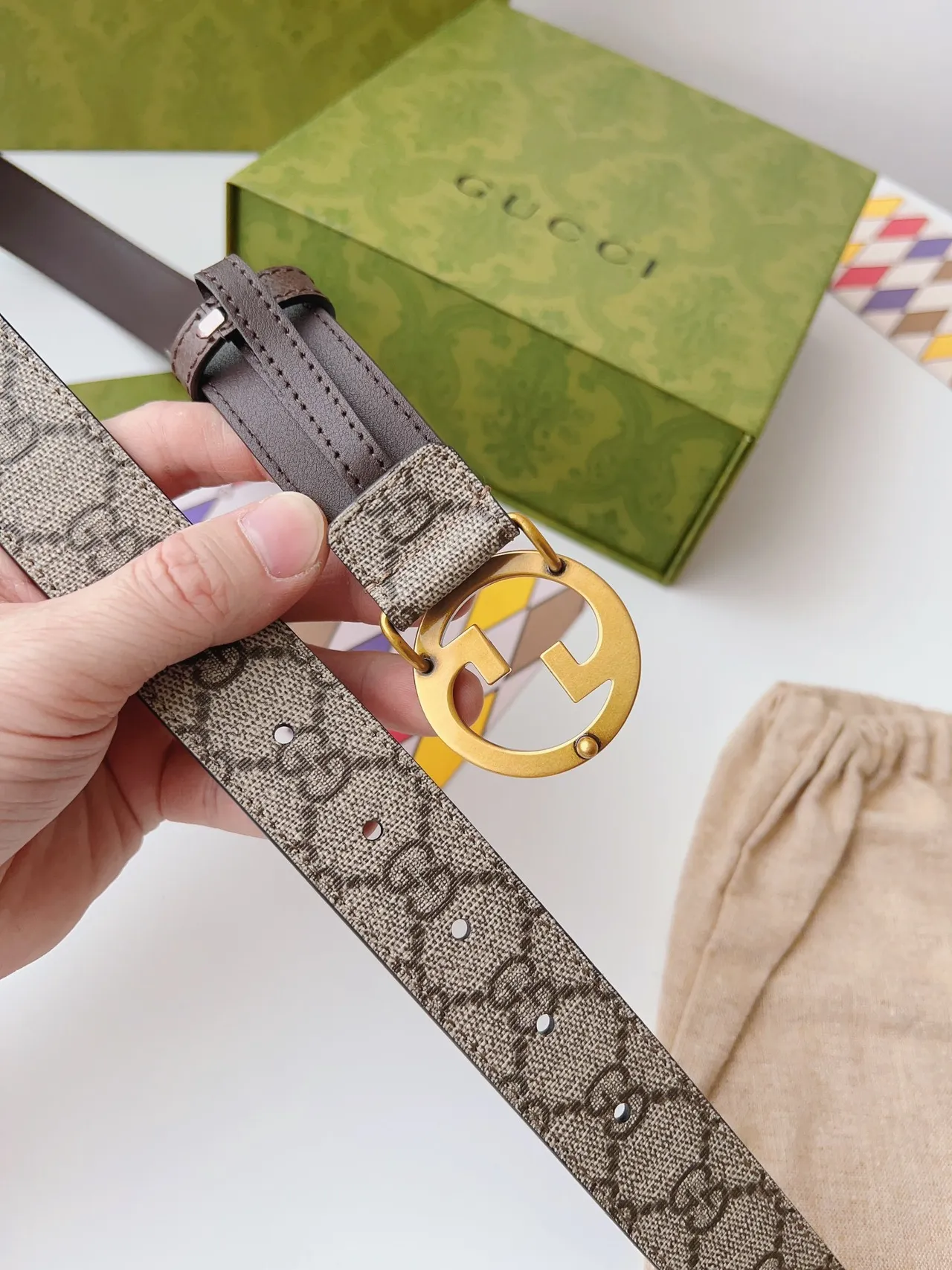 Gucci Ophidia Interlocking G Cinto Marrom e Bege de Couro 3