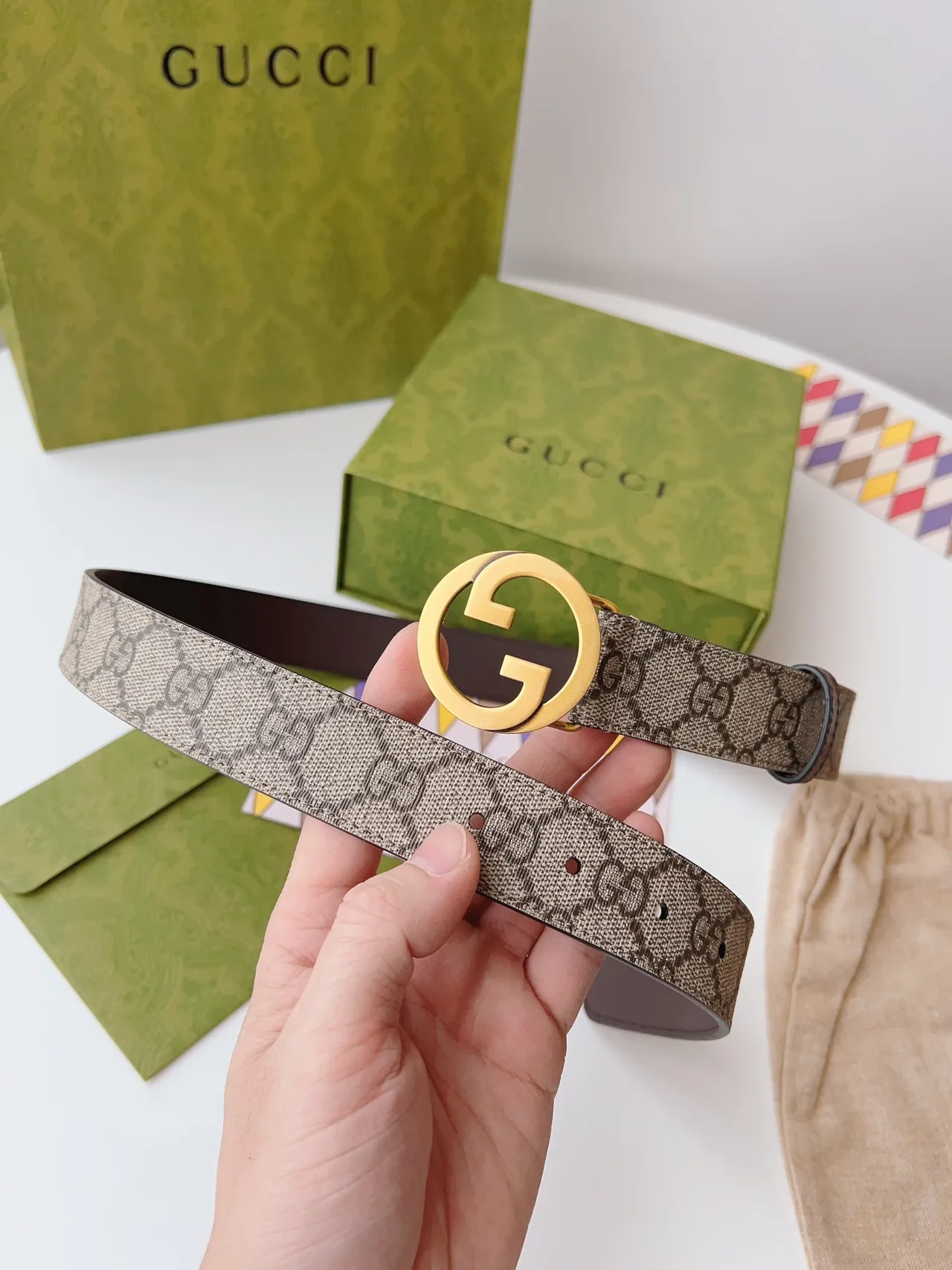 Gucci Ophidia Interlocking G Cinto Marrom e Bege de Couro 5