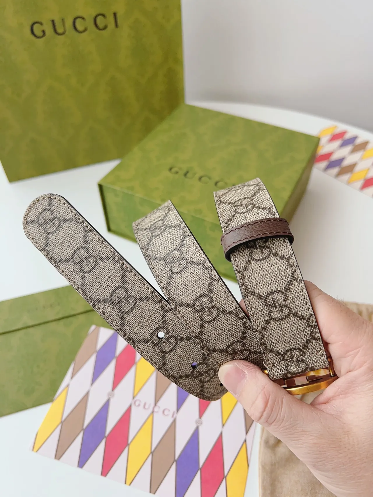 Gucci Ophidia Interlocking G Cinto Marrom e Bege de Couro 6