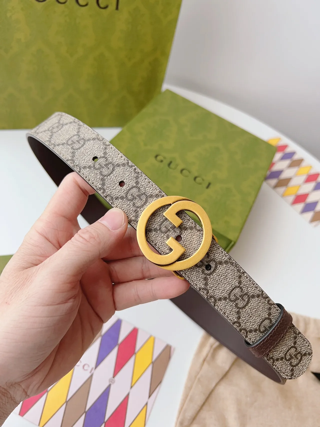 Gucci Ophidia Interlocking G Cinto Marrom e Bege de Couro 8