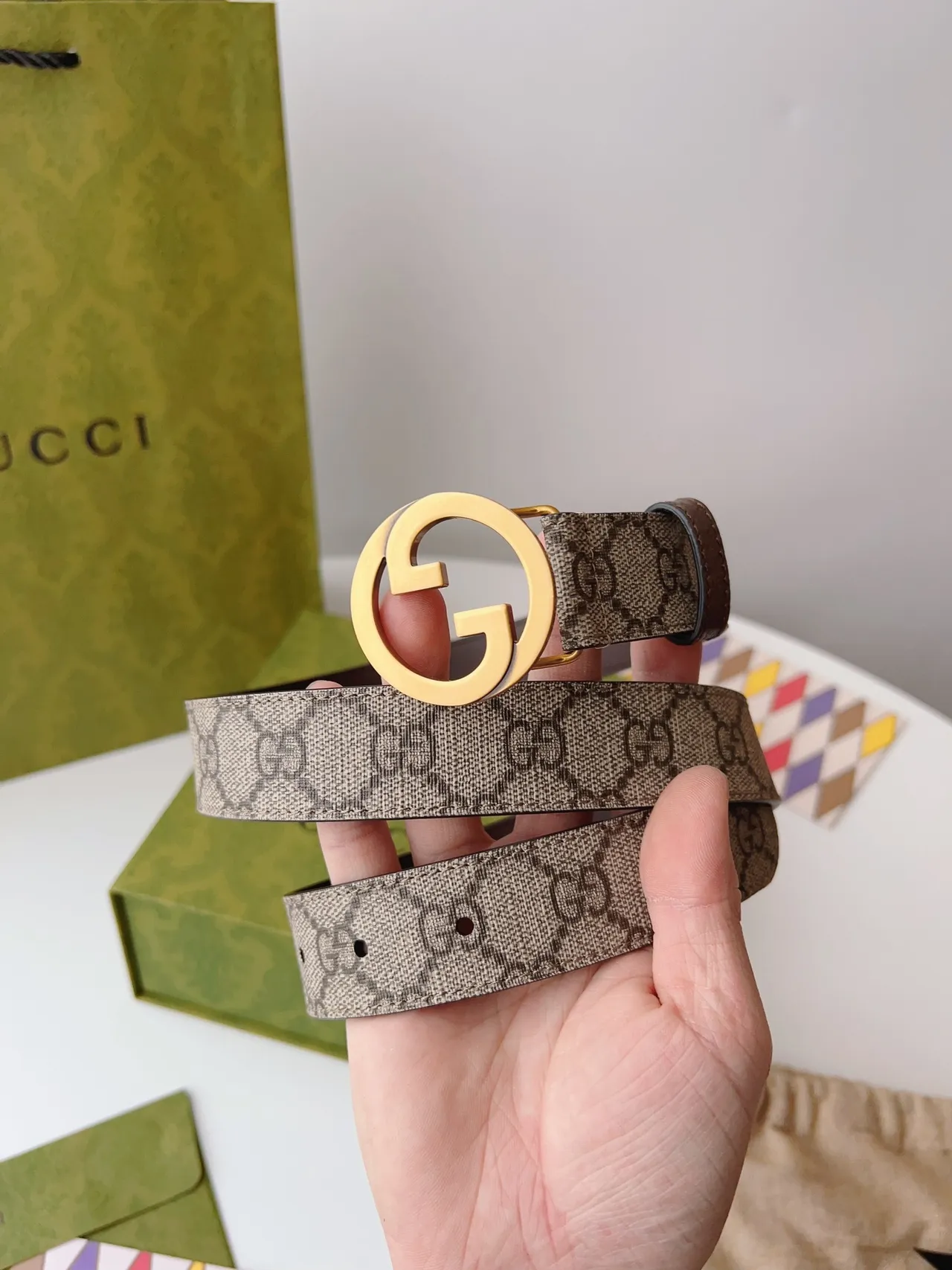 Gucci Ophidia Interlocking G Cinto Marrom e Bege de Couro 9
