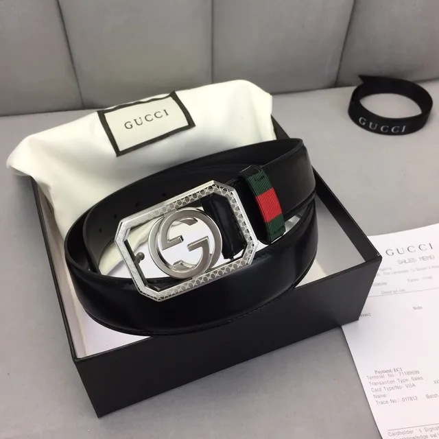 Gucci Ophidia Octagonal Interlocking G Buckle Black Leather Belt 5