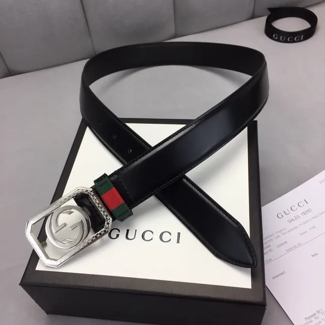 Gucci Ophidia Octagonal Interlocking G Buckle Black Leather Belt 6