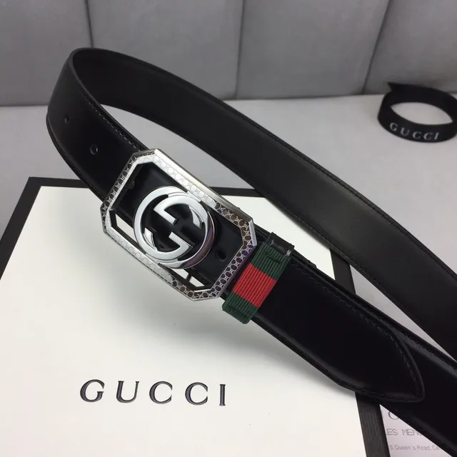 Gucci Ophidia Octagonal Interlocking G Buckle Black Leather Belt 9