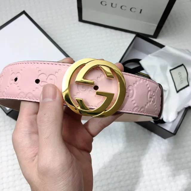 Gucci Ophidia Pink Embossed GG Leather Belt 2