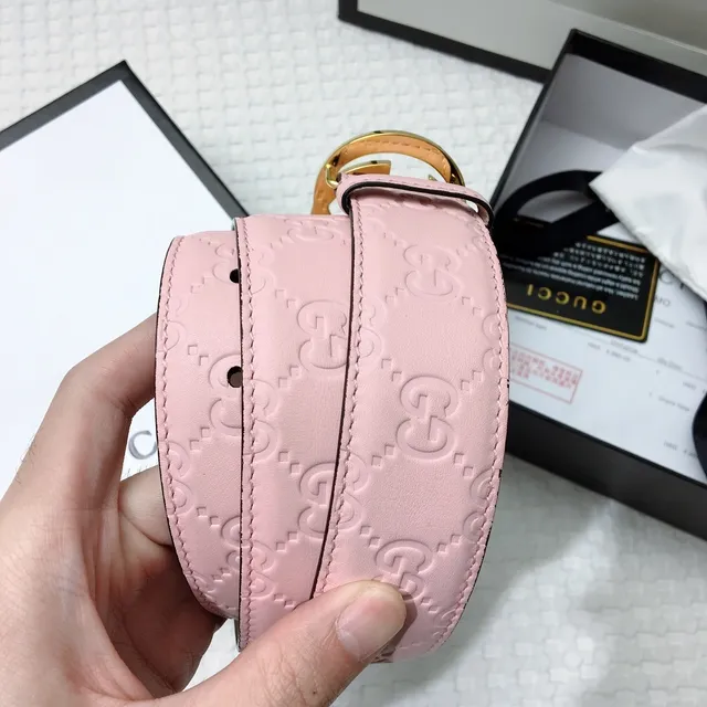 Gucci Ophidia Pink Embossed GG Leather Belt 3