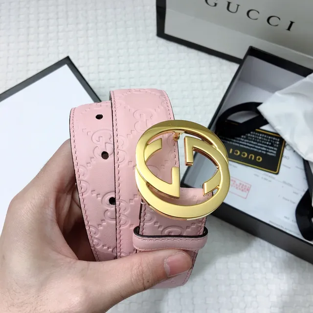 Gucci Ophidia Pink Embossed GG Leather Belt 4