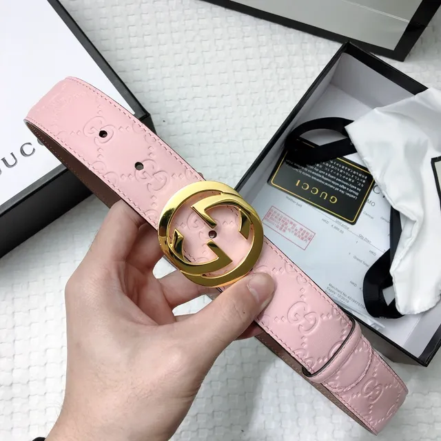 Gucci Ophidia Pink Embossed GG Leather Belt 5
