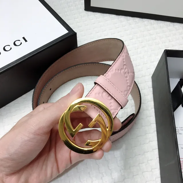 Gucci Ophidia Pink Embossed GG Leather Belt 7