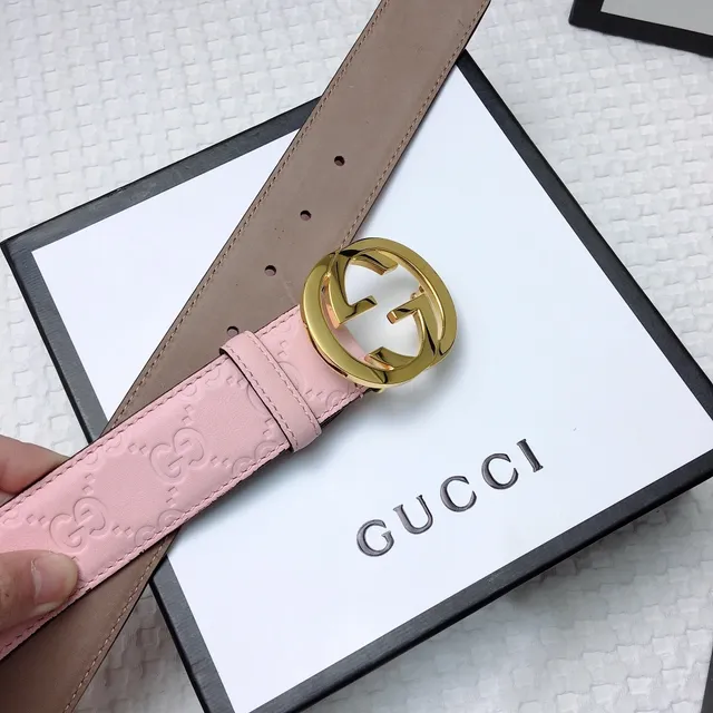 Gucci Ophidia Pink Embossed GG Leather Belt 8