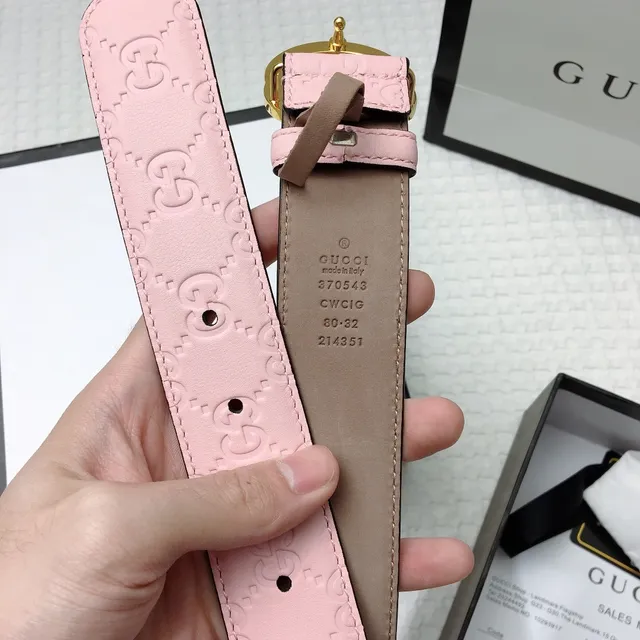 Gucci Ophidia Pink Embossed GG Leather Belt 9