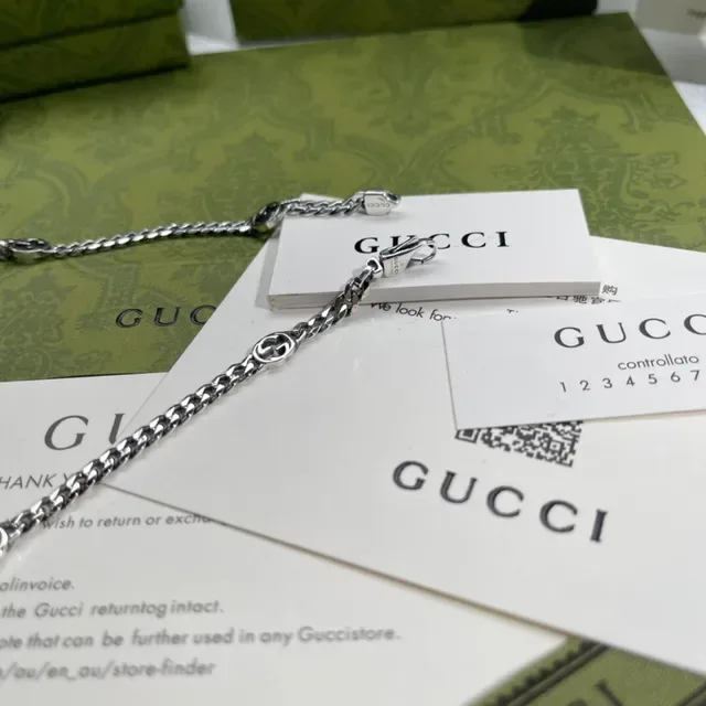 Gucci Ophidia Silver Curb-Link Chain Interlocking G Logo Motif Necklace 5