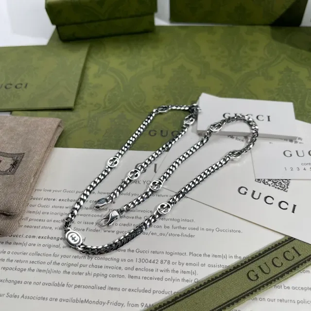 Gucci Ophidia Silver Curb-Link Chain Interlocking G Logo Motif Necklace 9