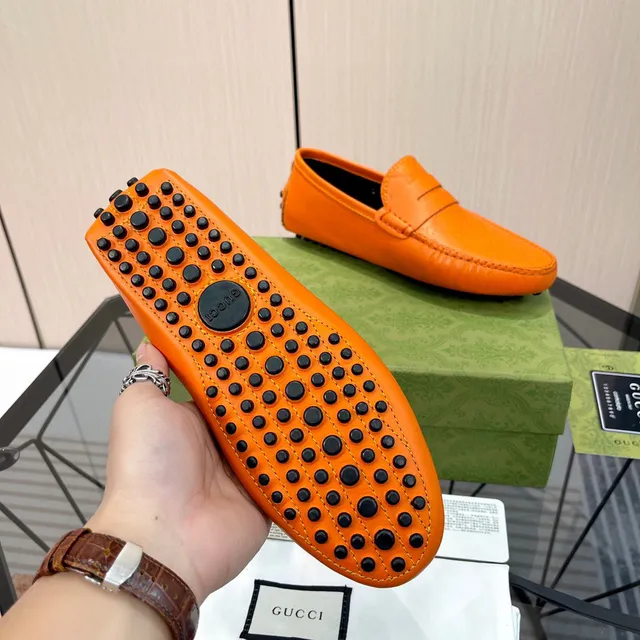 Gucci Orange Black Embossed GG Monogram Penny Strap Loafer 2