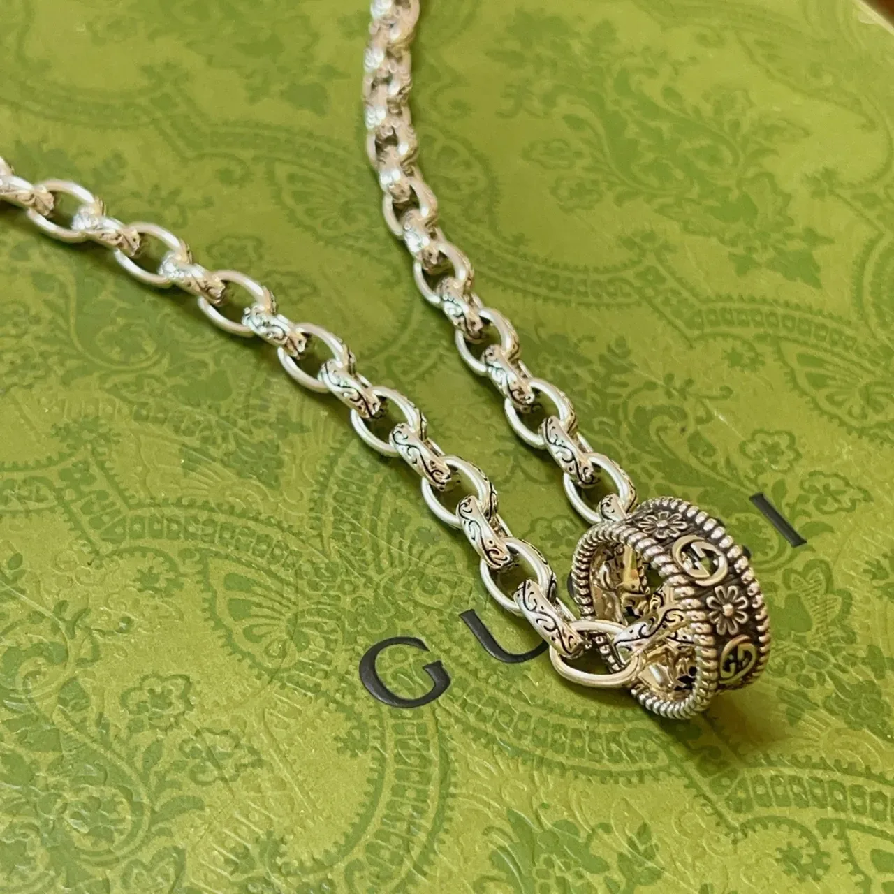 Gucci Ornate Floral G-Motif Silver Chain Necklace 3