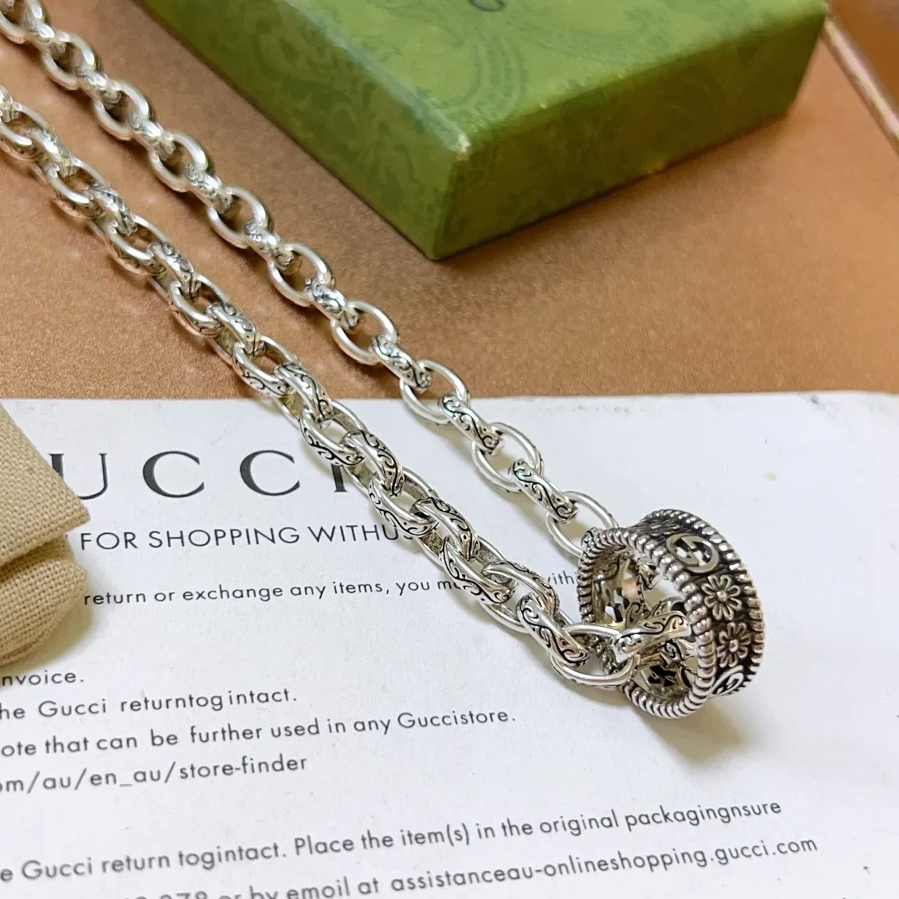 Gucci Ornate Floral G-Motif Silver Chain Necklace 5