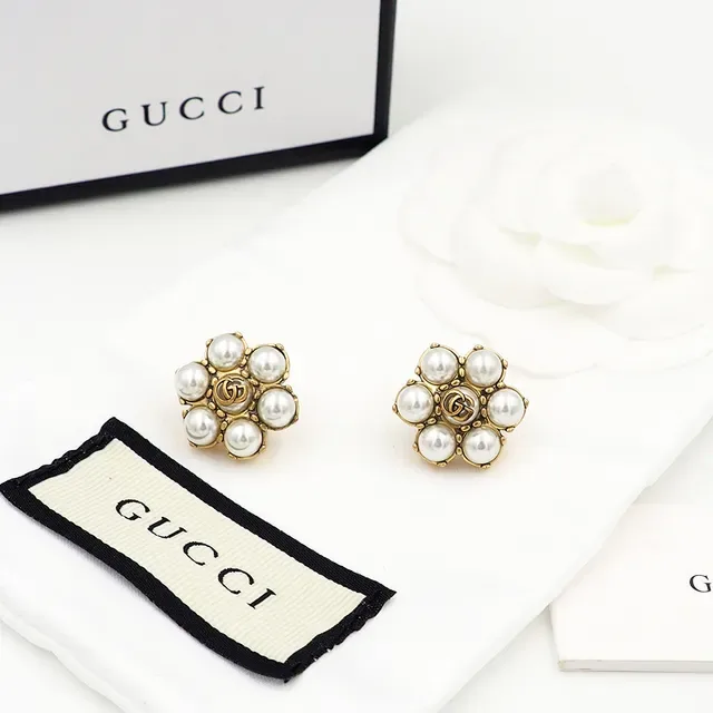 Gucci Pearl Floral Interlocking G Stud Earrings 5
