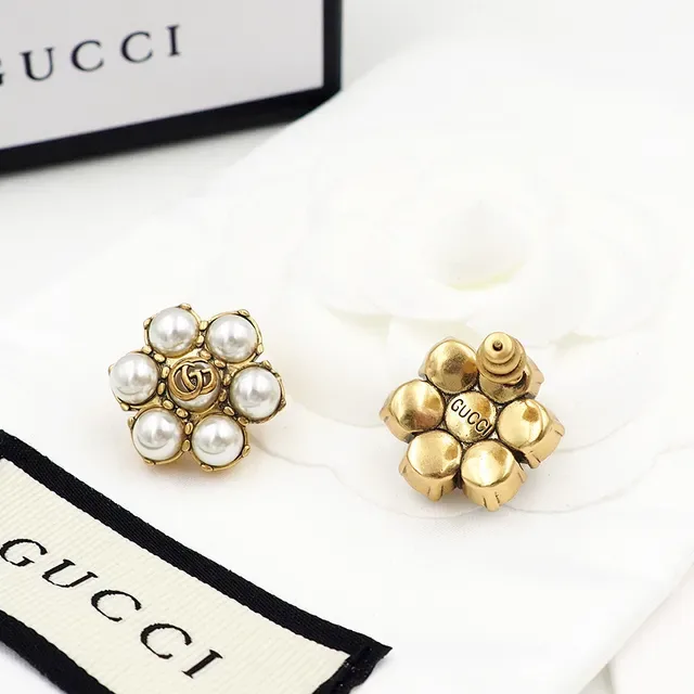 Gucci Pearl Floral Interlocking G Stud Earrings 7