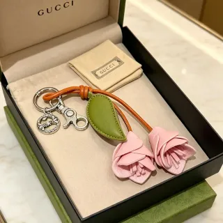 Gucci Pink Green Leather Floral Motif Dual Roses Crossbody Bag