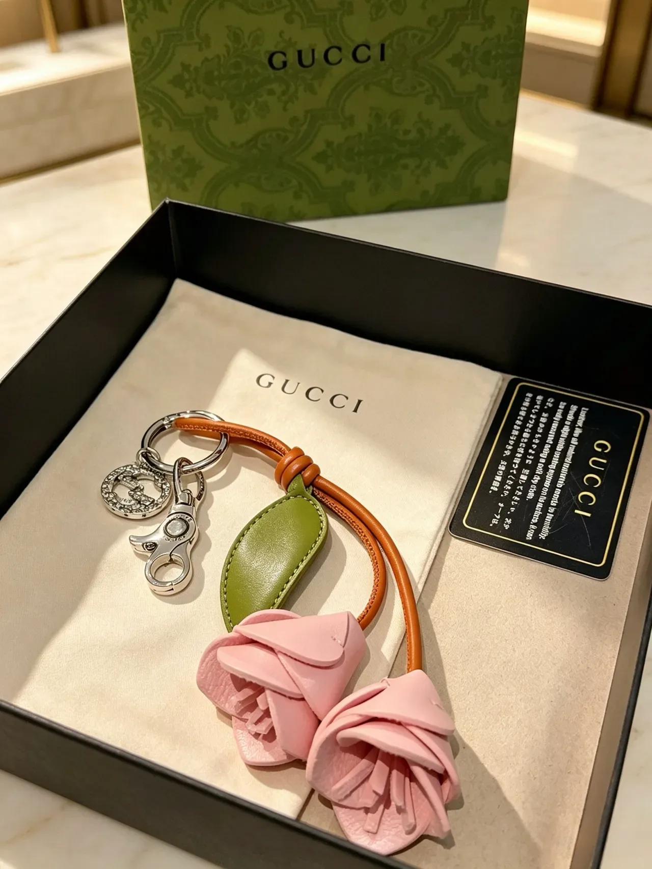 Gucci Pink Green Leather Floral Motif Dual Roses Crossbody Bag 3