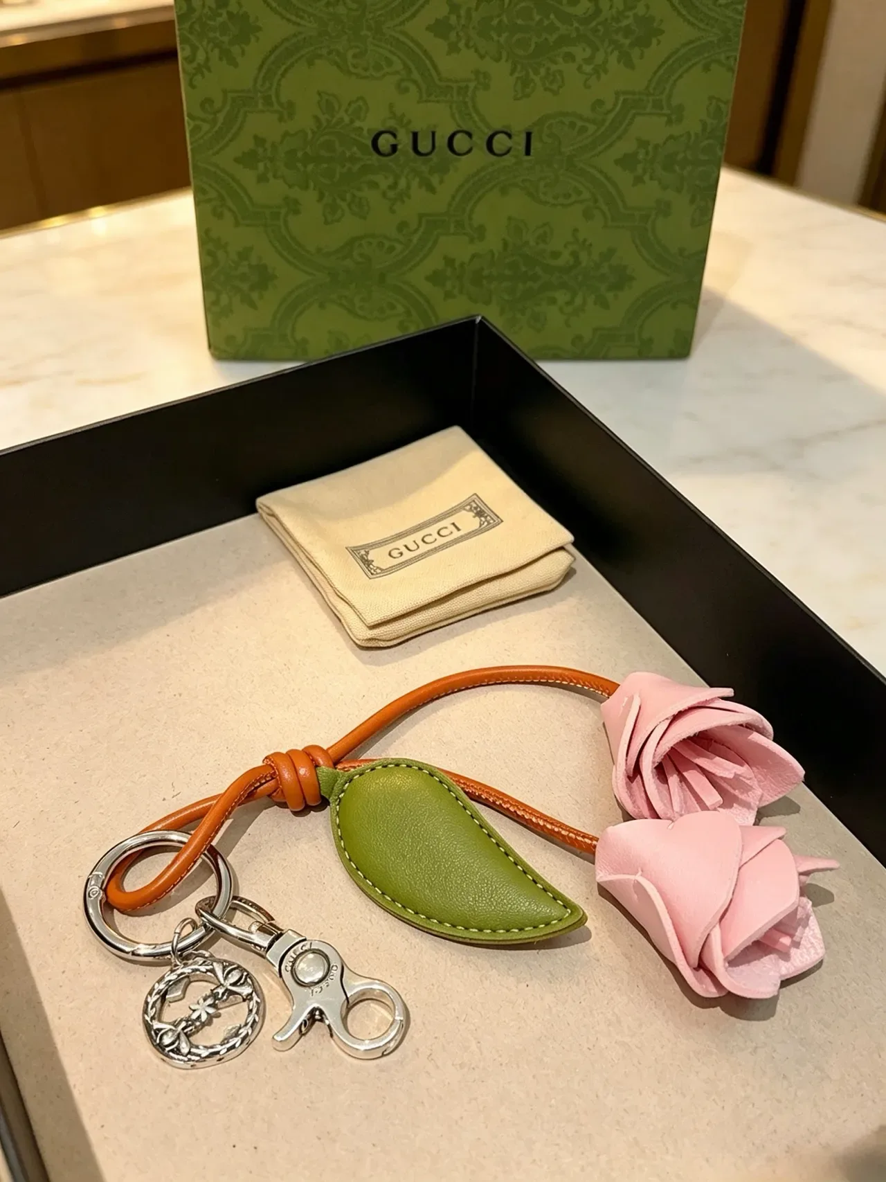 Gucci Pink Green Leather Floral Motif Dual Roses Crossbody Bag 6