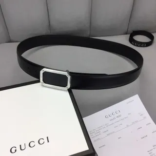 Gucci Rectangular Buckle Belt Black Silver Leather Belt