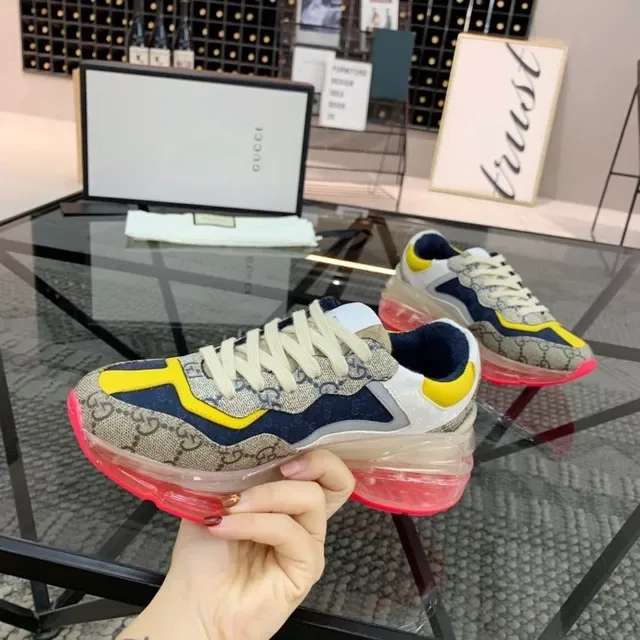 Gucci Rhyton Beige Navy Yellow Transparent Sole Lifestyle Sneakers 2