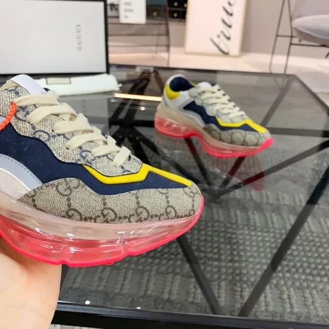 Gucci Rhyton Beige Navy Yellow Transparent Sole Lifestyle Sneakers 3