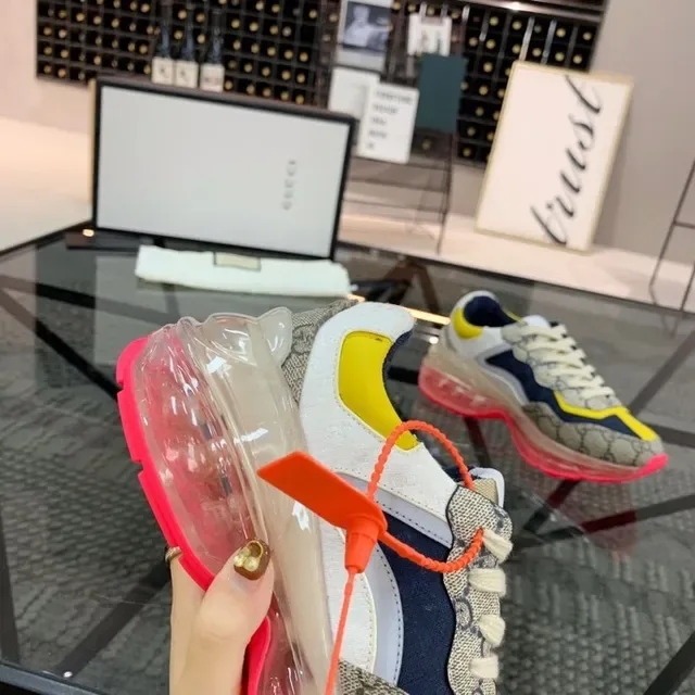 Gucci Rhyton Beige Navy Yellow Transparent Sole Lifestyle Sneakers 4