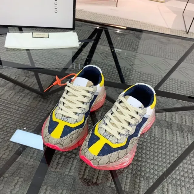 Gucci Rhyton Beige Navy Yellow Transparent Sole Lifestyle Sneakers 5