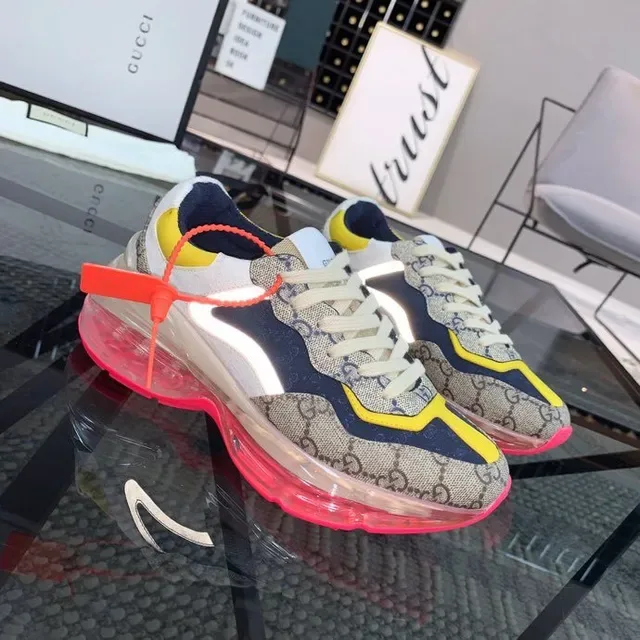 Gucci Rhyton Beige Navy Yellow Transparent Sole Lifestyle Sneakers 7