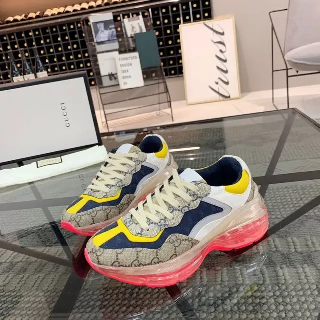 Gucci Rhyton Beige Navy Yellow Transparent Sole Lifestyle Sneakers 8