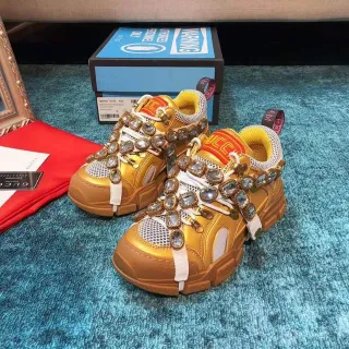 Gucci Rhyton Crystal-Embellished Gold Chunky Sneakers