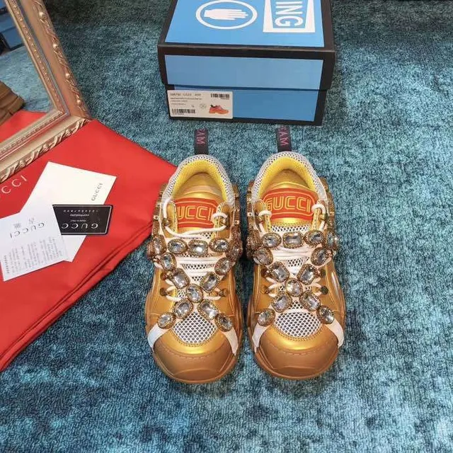 Gucci Rhyton Crystal-Embellished Gold Chunky Sneakers 2