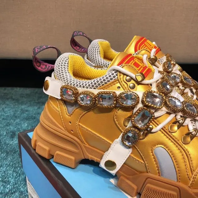 Gucci Rhyton Crystal-Embellished Gold Chunky Sneakers 4