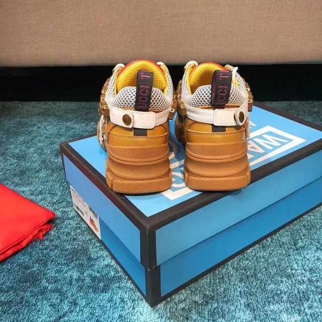 Gucci Rhyton Crystal-Embellished Gold Chunky Sneakers 6