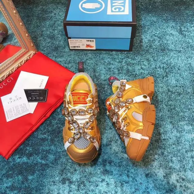 Gucci Rhyton Crystal-Embellished Gold Chunky Sneakers 7