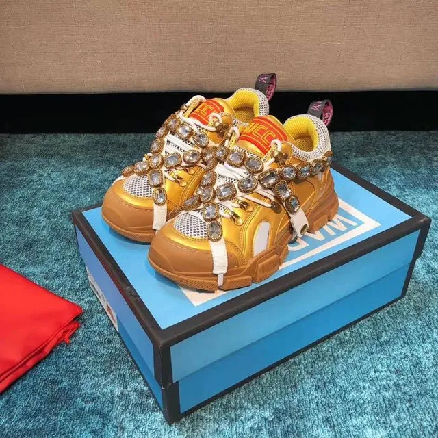 Gucci Rhyton Crystal-Embellished Gold Chunky Sneakers 8
