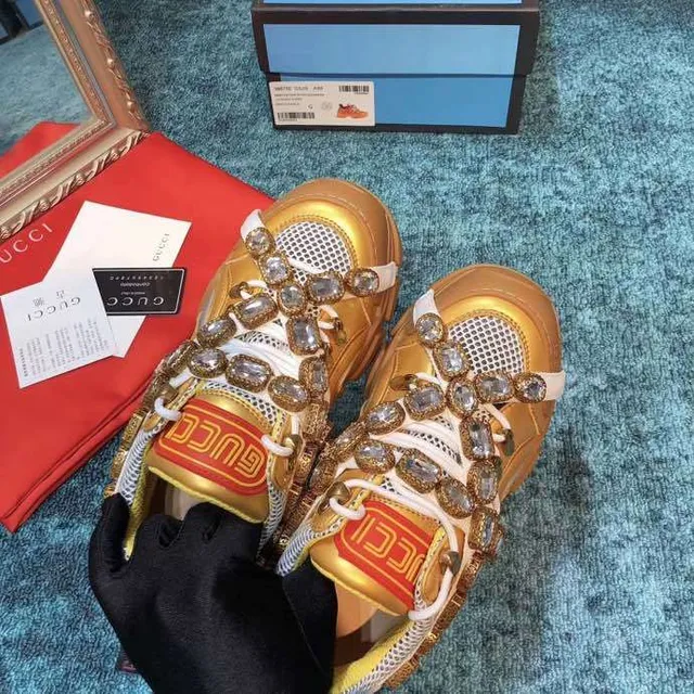 Gucci Rhyton Crystal-Embellished Gold Chunky Sneakers 9