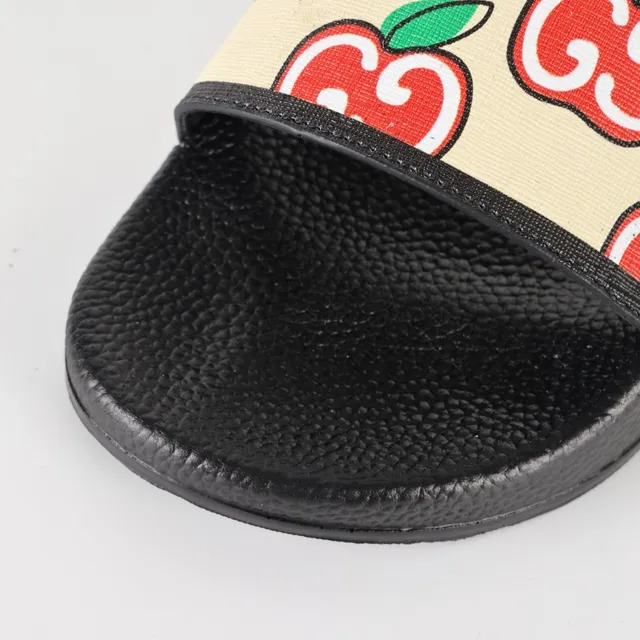 Gucci Screener Apple Print Cream and Black Slippers 5