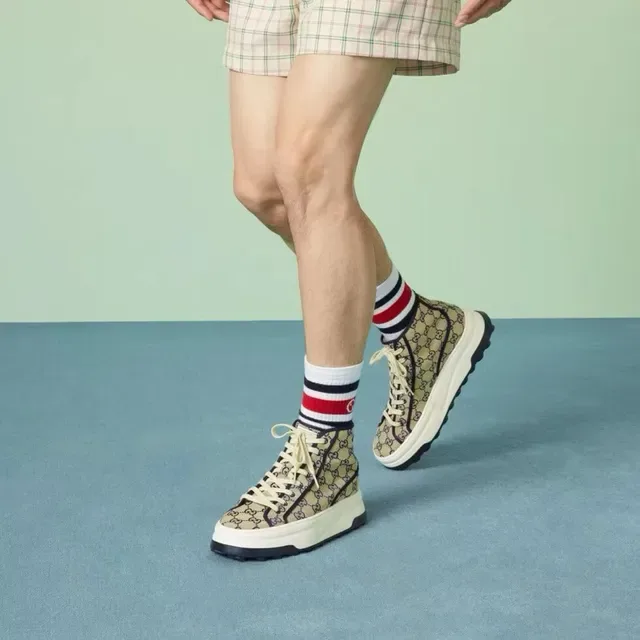 Gucci Screener Beige and Navy GG Monogram High-Top Lifestyle Sneakers 2